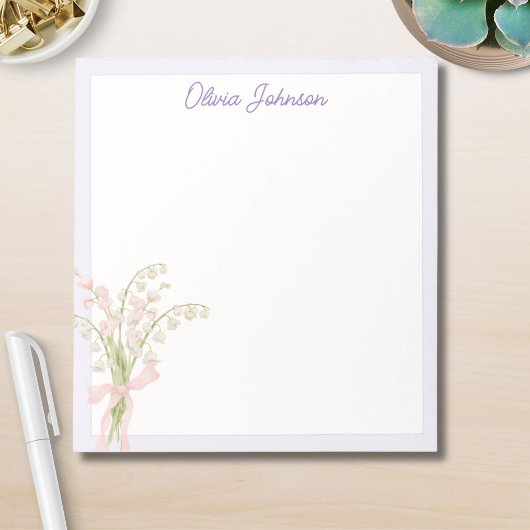 Monogrammierte Aquarell-Maiglöckchen-Blumen Notizblock