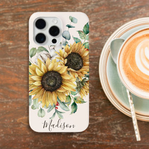 Monogrammierte Aquarell-Vintage-Sonnenblume Case-Mate iPhone Hülle