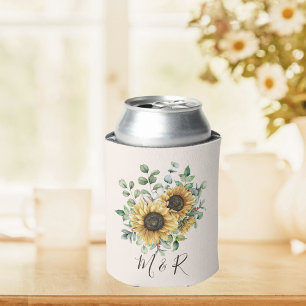 Monogrammierte Aquarell-Vintage-Sonnenblume Dosenkühler