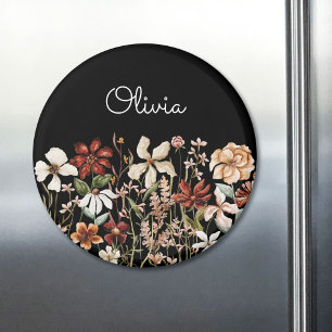 Monogrammierte Aquarell-Vintage-Wildblumen-Blumen Magnet