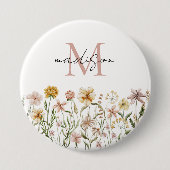 Monogrammierte Aquarell-Wildblumen-Wiese-Blumen Button (Vorderseite)