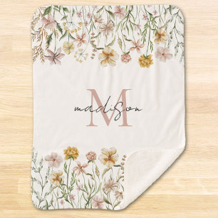 Monogrammierte Aquarell-Wildblumen-Wiese-Blumen Sherpadecke