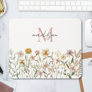 Monogrammierte Aquarell-Wildblumen-Wiese-Blumenmus Mousepad