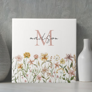 Monogrammierte Aquarell-Wildblumen-Wiesen-Blumen Fliese