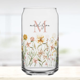 Monogrammierte Aquarell-Wildblumenwiese Blumen Dosenglas
