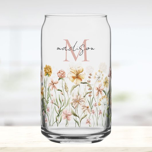 Monogrammierte Aquarell-Wildblumenwiese Blumen Dosenglas