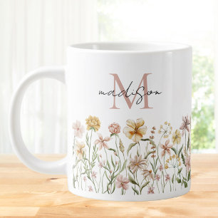 Monogrammierte Aquarell-Wildblumenwiese Blumen Jumbo-Tasse