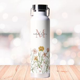 Monogrammierte Aquarell-Wildblumenwiese Blumen Trinkflasche