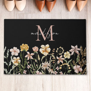 Monogrammierte Aquarell-Wildblumenwiese-Blumenmust Fußmatte