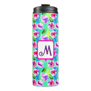 Monogrammierte Aquarellblumen  Thermosbecher