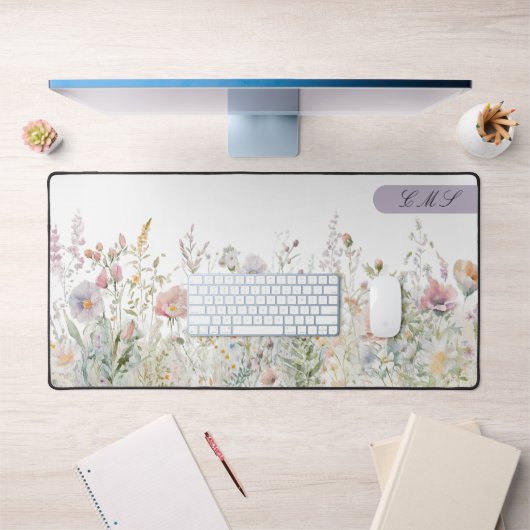 Monogrammierte Aquarellfarben-Wildblumen Schreibtischunterlage (Büro 1)