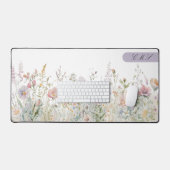 Monogrammierte Aquarellfarben-Wildblumen Schreibtischunterlage (Tastatur & Maus)