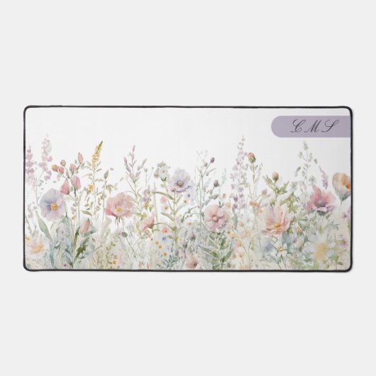 Monogrammierte Aquarellfarben-Wildblumen Schreibtischunterlage (Vorderseite)