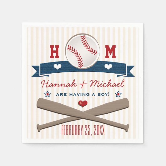 MONOGRAMMIERTE BASEBALL-BABY-SHOWER SERVIETTE (Vorderseite)