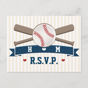 Monogrammierte Baseball-Hochzeits-RSVP-Postkarte Einladungspostkarte