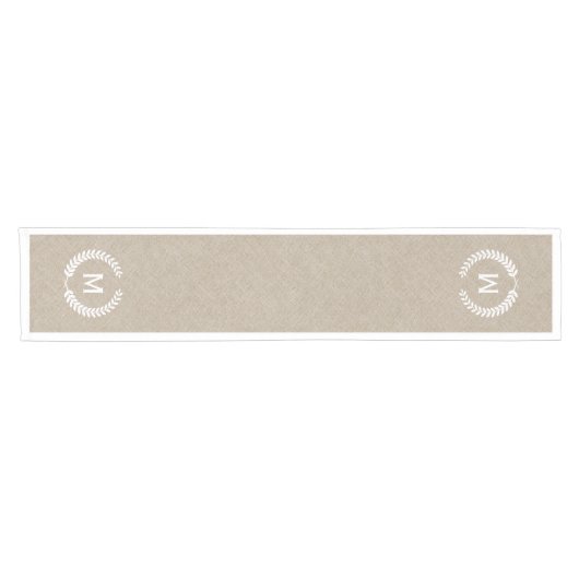 Monogrammierte Beige Imitate Linen & White Kranz Kurzer Tischläufer (Horizontal)