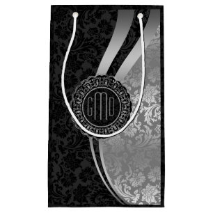 Monogrammierte Black & Silver Damasken Dynamische  Kleine Geschenktüte