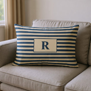 Monogrammierte Blau/Vanille-Streifen Lendenkissen