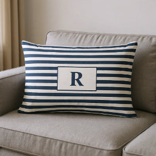 Monogrammierte Blau-Weiß-Streifen Lendenkissen