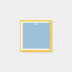 Monogrammierte Blaue Gelbe Ränder Post-it Klebezettel
