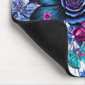 Monogrammierte blaue Schmetterlinge und Blume Mousepad (Ecke)