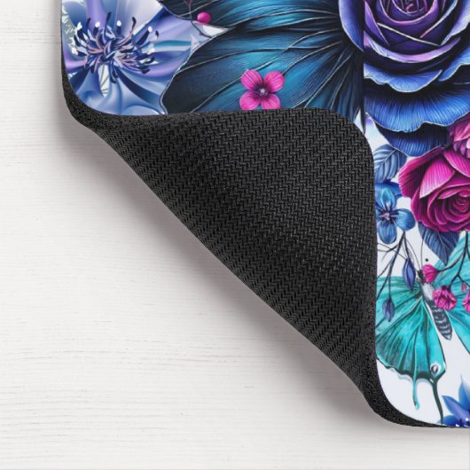 Monogrammierte blaue Schmetterlinge und Blume Mousepad (Ecke)