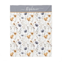 Monogrammierte Blaugrau Beige Weiß Boho Floral