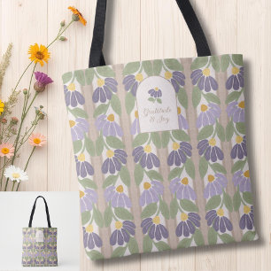 Monogrammierte Blumen gestreifte Tragetasche Tasche