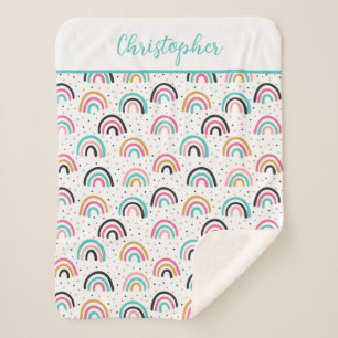 Monogrammierte Boho-Regenbögen Türkis Orange Sherpadecke
