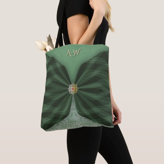 Monogrammierte botanische GreenJewel-Textil-Illusi Tasche (Von Nahem)