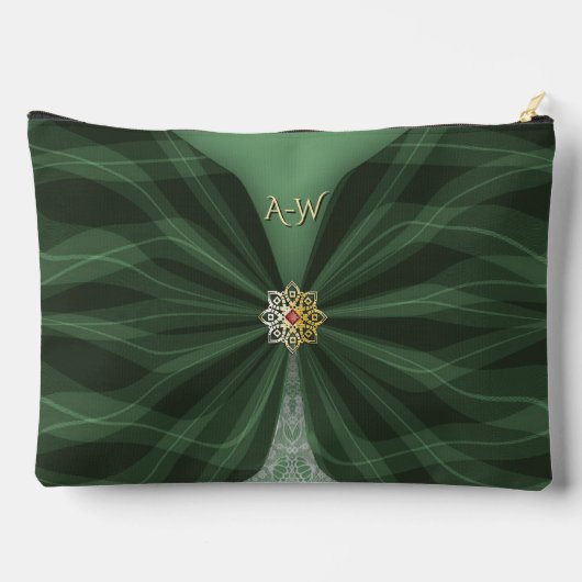Monogrammierte botanische grüne Textil-Illusion   Zubehörtasche (Rückseite)