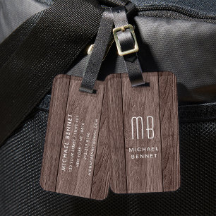Monogrammierte braune Holzstruktur-Imitation Gepäckanhänger