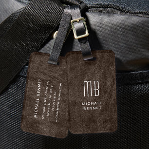 Monogrammierte braune Kunstledertextur Gepäckanhänger