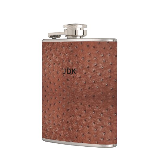 Monogrammierte Brown Ostrich Leather Look Flasche Flachmann (Links)