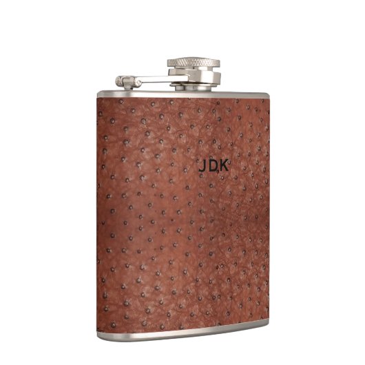 Monogrammierte Brown Ostrich Leather Look Flasche Flachmann (Rechts)