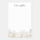 Monogrammierte Bunte Blumen Garten Florale Linie Post-it Klebezettel (Vorderseite)