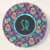 Monogrammierte bunte Glasperlen im Blumenmuster Getränkeuntersetzer (Vorne)