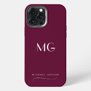 Monogrammierte Burgunder-Minimalist mit Namen iPhone 13 Pro Max Hülle