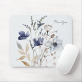 Monogrammierte Chic hübsche Wasserfarbe Blaue Blum Mousepad (Mit Mouse)