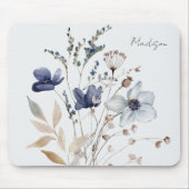 Monogrammierte Chic hübsche Wasserfarbe Blaue Blum Mousepad (Vorne)