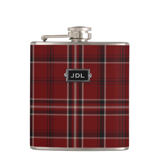 Monogrammierte Clan Lougheed Tartan Kariert Flask Flachmann (Vorderseite)