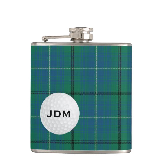 Monogrammierte Clan Mayhew Tartan Karierte Golflas Flachmann (Vorderseite)