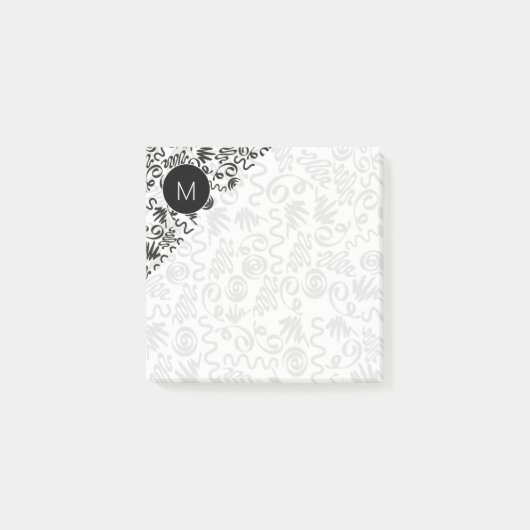 Monogrammierte Doodle-Schleifen Schwarz und Weiß Post-it Klebezettel (Vorderseite)