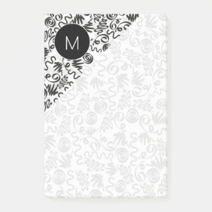 Monogrammierte Doodle-Schleifen Schwarz und Weiß Post-it Klebezettel