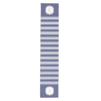 Monogrammierte doppelte Streifen | Marineblau  Mittelgroßer Tischläufer