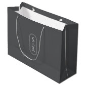 Monogrammierte dunkelgraue maßgeschneiderte Hochze Große Geschenktüte (Vorderseite Schrägansicht)