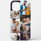 Monogrammierte dunkle Marmor 5-Foto-Collage Case-Mate iPhone Hülle (Rückseite)