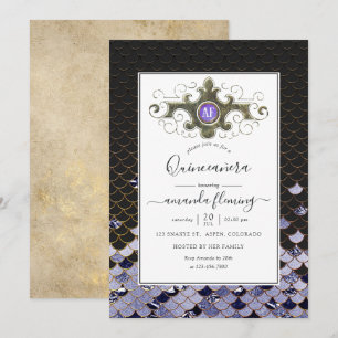 Monogrammierte Edelstein-Meerjungfrau-Quinceañera Einladung