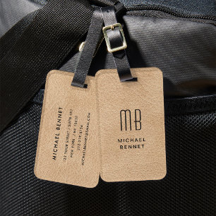 Monogrammierte elegante beige Kunstledertextur Gepäckanhänger