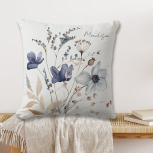Monogrammierte elegante schicke Wasserfarbe blaue Kissen